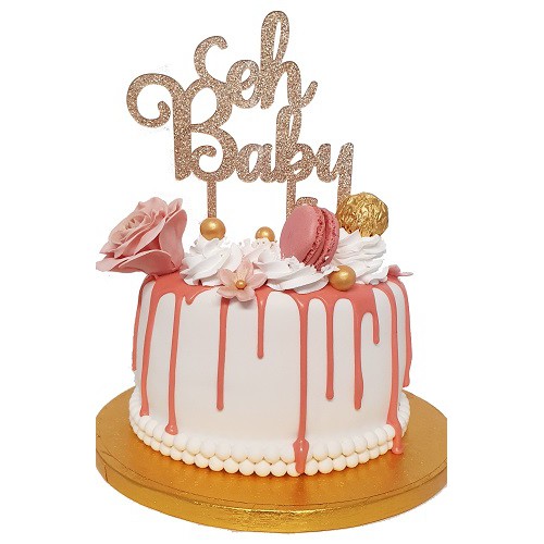 Taart cake topper Oh Baby goud glitter - Traktaartie