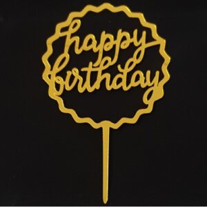 Taart / cake topper Happy Birthday Goud Acryl Kartel Rond
